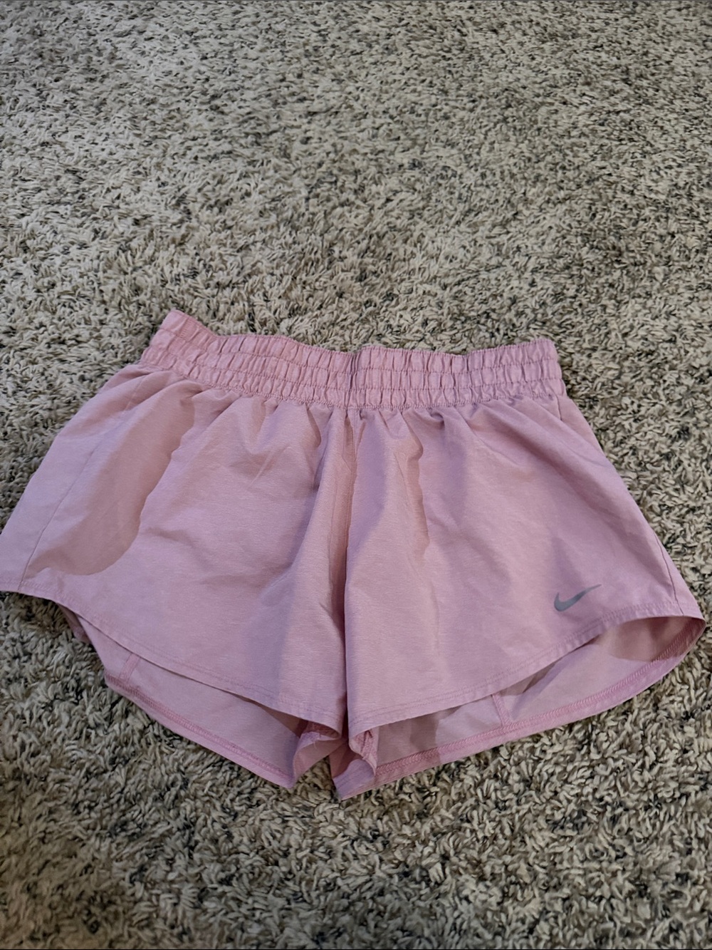 Nike Women's Pink Running Shorts with Grey Swoosh